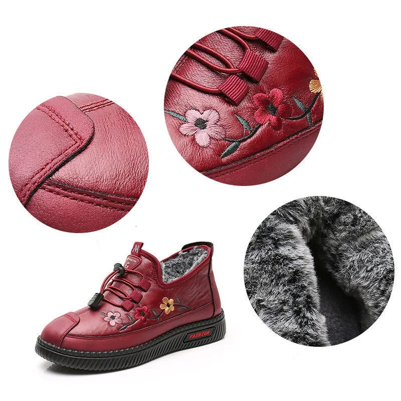 Leather and fur Moccasins womens sports shoes suitable for elderly women soft and comfortable Loafers Zapatos Mujer Chaussures 2024 241018