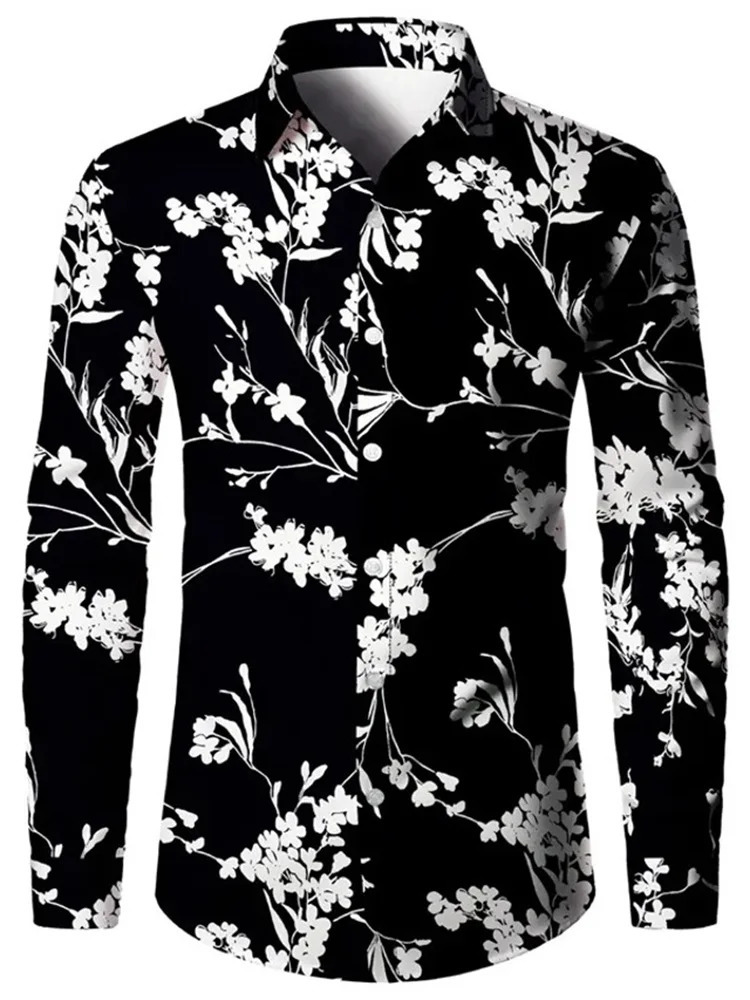 Autumn Music Note Print Fashion Mens Long Sleeve Street Fashion Single Chest Collar Shirt Vacation Casual Shirt 241007