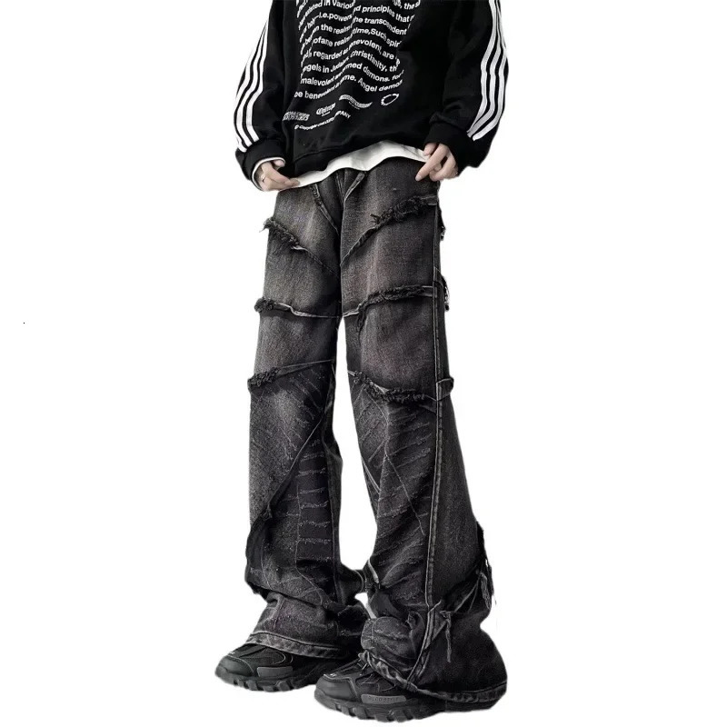 Highend American Style Black Denim Shorts Micro Bell Bottom Pants Mens Jeans Brushing Coating Trousers Street Fashion 241010