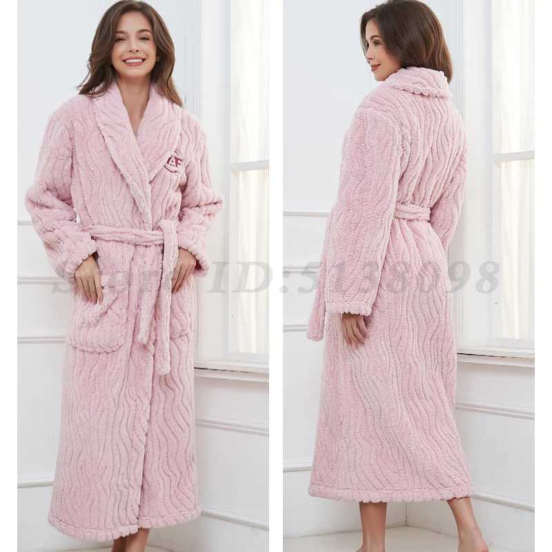 Winter Thick Coral Fleece Robe Men Sleepwear Oversize Long Kimono Bathrobe Gown Warm Flannel Nightwear Women Homewear LoungewearXJ241018