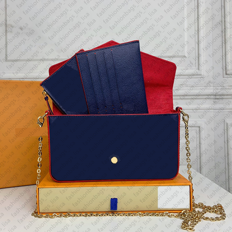 3pcs Multi Felicie Pochette Luxury Shoulder Clutch Bag Womens Mens Metal Designer Embossed Totes Genuine Leather Fashion Handbag Crossbody Messenger Bag Chain Bag