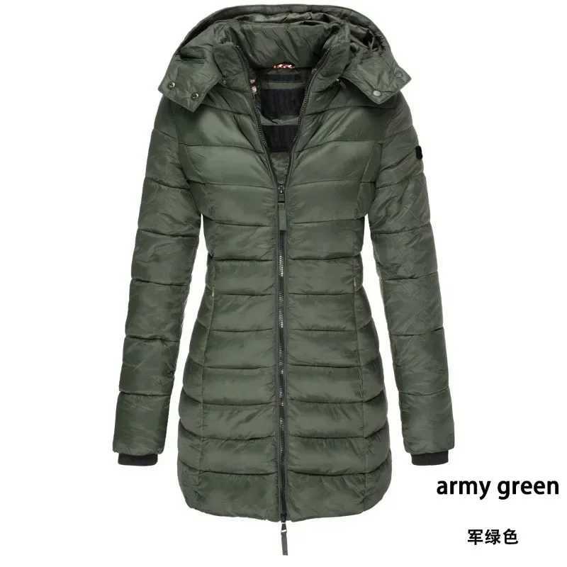 Winter Thicken Warm Women Parkas Zippers Solid Overcoat Casual Long Sleeve Padded Puffer Jacket Female Mid-length Slim Coat TopX241019