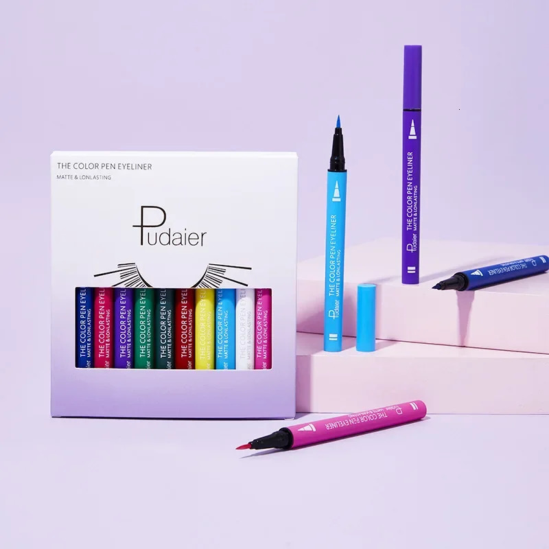 Pudaier 12 color matte eyeliner pencil set glitter makeup waterproof color liquid crystal diamond eyeliner gel cosmetics 241018