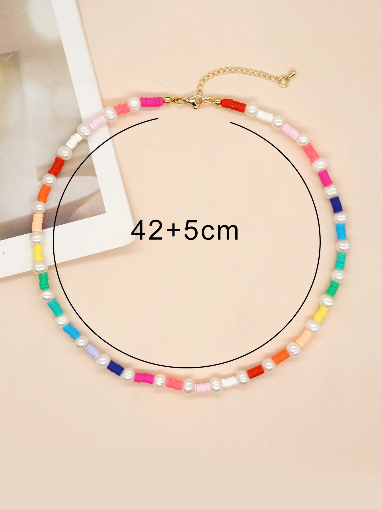 Go2boho Summer Boho Necklace Rainbow Colored Sea Stone Polymer Clay Freshwater Pearl Bead Necklace 241018