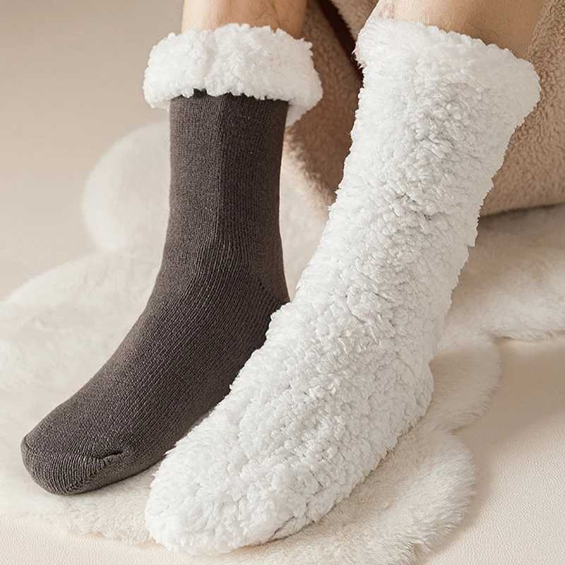 Winter Christmas Plush Lined Slipper Men Socks Comfy Warm Mid Tube Sock Warm Thickened Home Sleeping Soft Non Slip Floor SoxXJ241019
