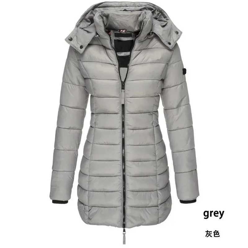 Winter Thicken Warm Women Parkas Zippers Solid Overcoat Casual Long Sleeve Padded Puffer Jacket Female Mid-length Slim Coat TopX241019