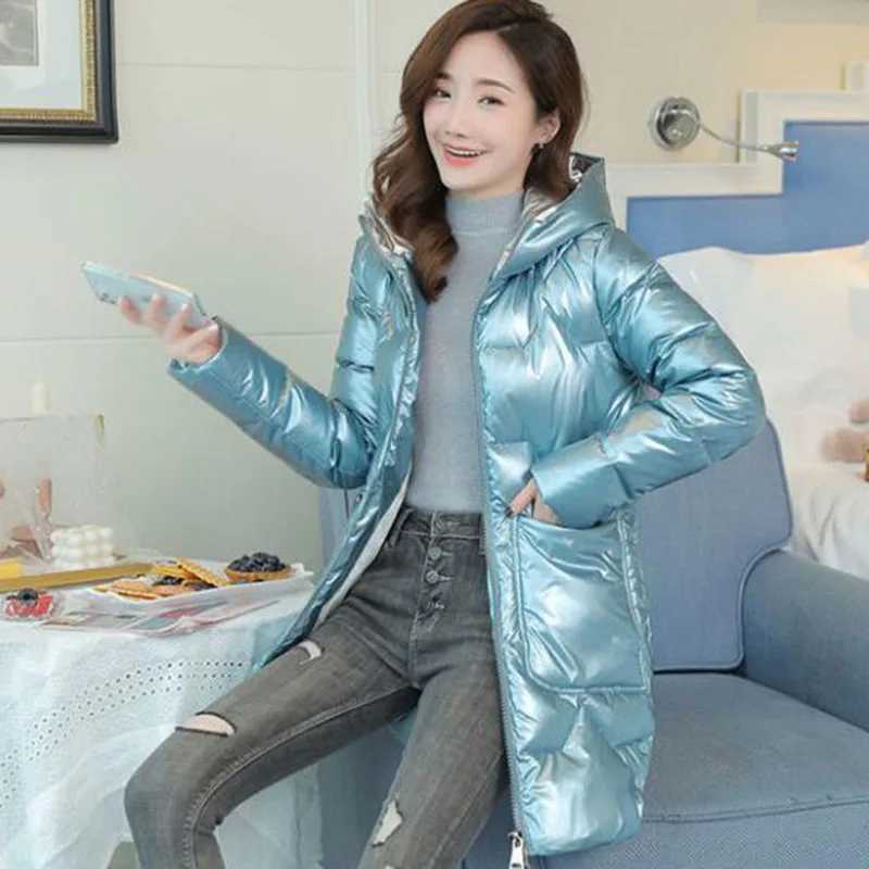 Womens Thick Warm Down Cotton Jacket 2021 New Winter Coat Female Parker Glossy Cotton Padded Jackets Mid Long Hooded OuterwearX241019