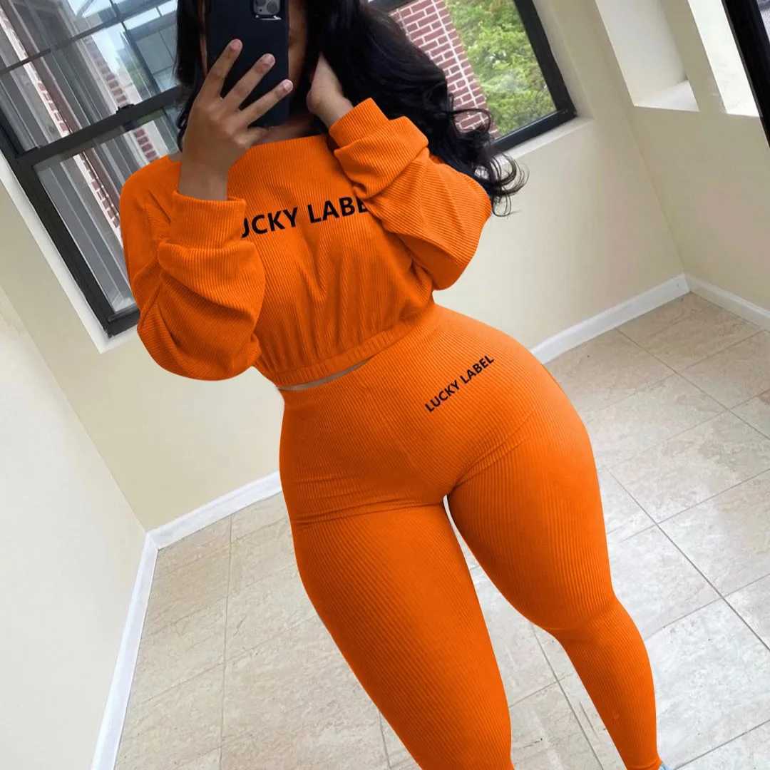 Women's Two Piece Pants 2-piece set of American womens rib cage descent pit letters embedding sports leisure suit sports dropshipping ZXP9639 Y24