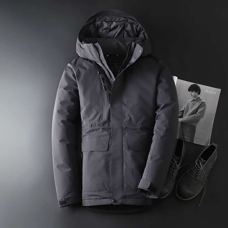 Men's Winter Thicken Thermal Windbreaker White Duck Down Jacket Grey Black Outdoors Overcoats For Male