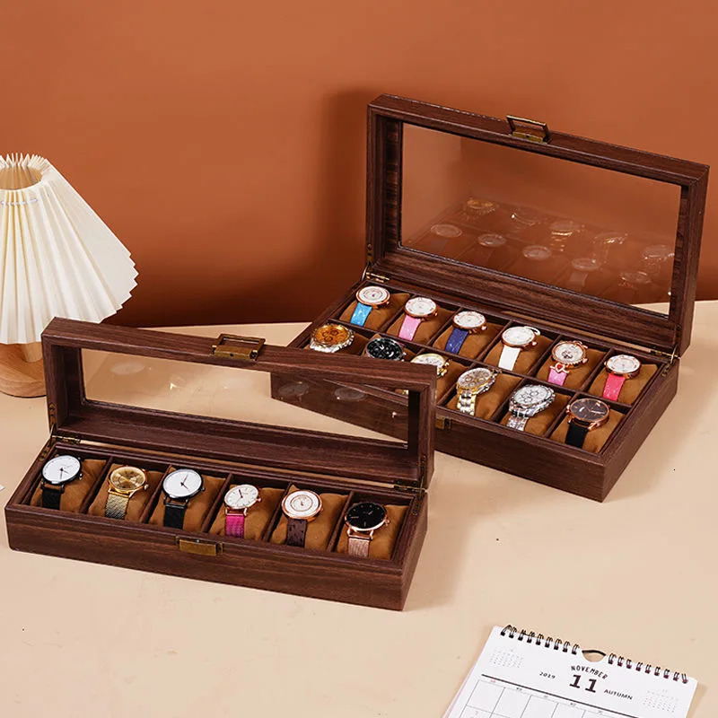 WELLZONE Retro Style Imitation Wood Watch Box Chinese Style Brown Leather Glasses Storage Box Creative Gift Jewelry Box 241018