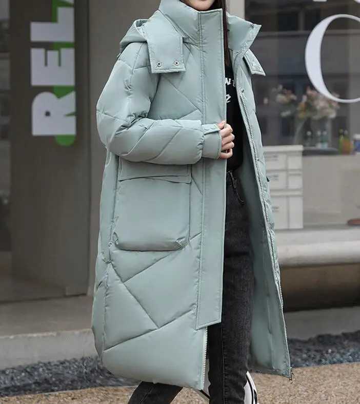 New Winter Fashion Long Sleeve Stand Up Collar Zipper Solid Color Slim Fit Thick Hooded Down Jacket For Women5 ColorsX241019