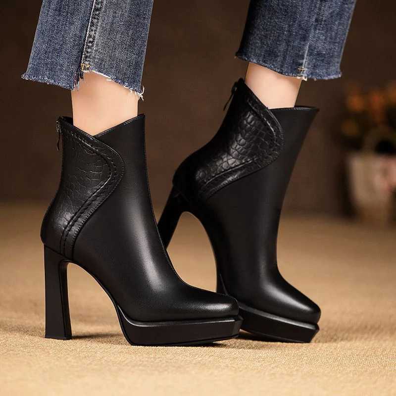 Pointed Toe platform womens snow ankle boots high heels fashionable and sexy pump designer leather i boots 2024 winter new trend Y241019