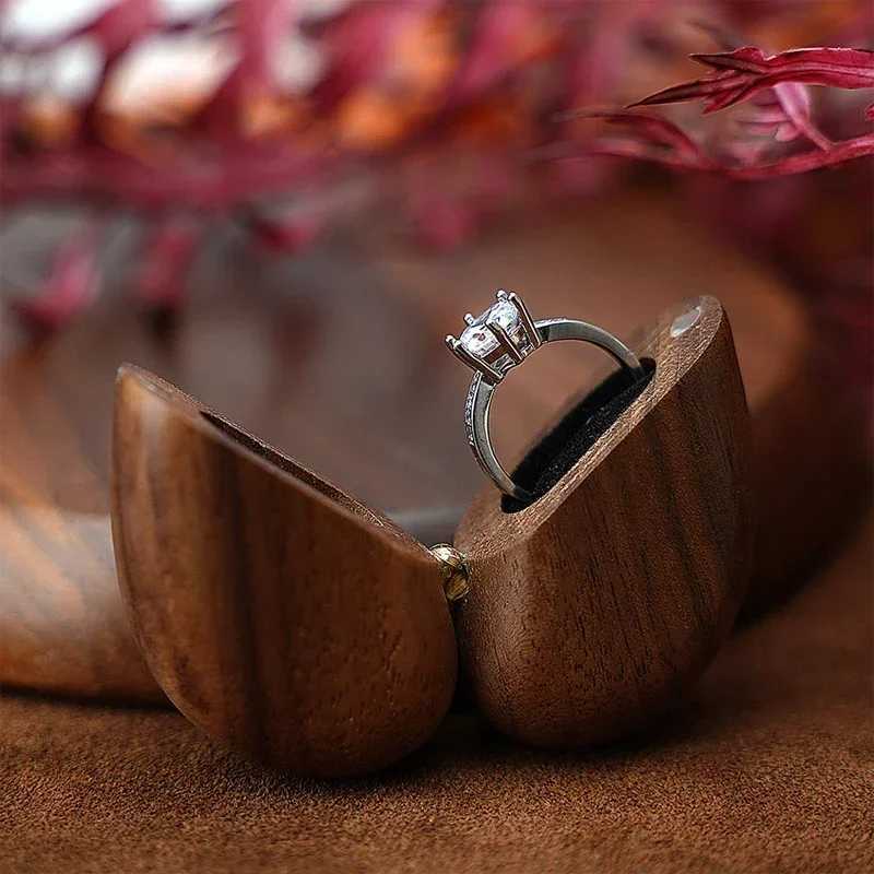 Heart shaped flip ring box wedding engagement ring box walnut engagement ring holder personalized anniversary gift for couples W241019