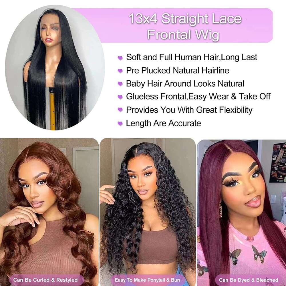 Straight Front 13x6 13x4 360 HD Transparent Lace Frontal 5x5 Glueless Wig 4x4 Closure Human Hair Wigs for Women