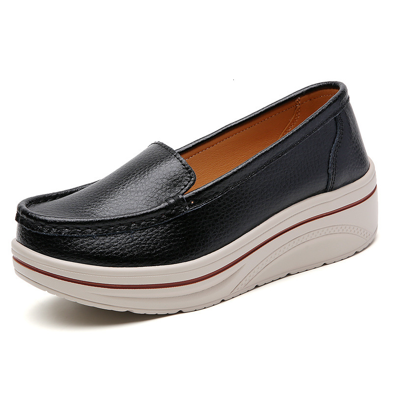 Large size 4-color sponge cake women's shoes 35-42, thick soled rocking shoes with 5cm sloping heel, fashionable cowhide women's shoes