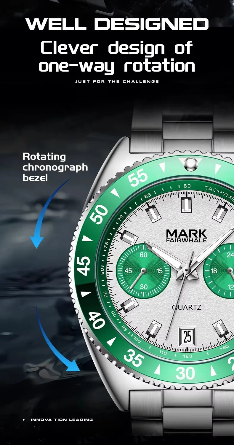 Trend Timing Mens Watch Blue Steel Fashion Business Double Eyed Hand 241009
