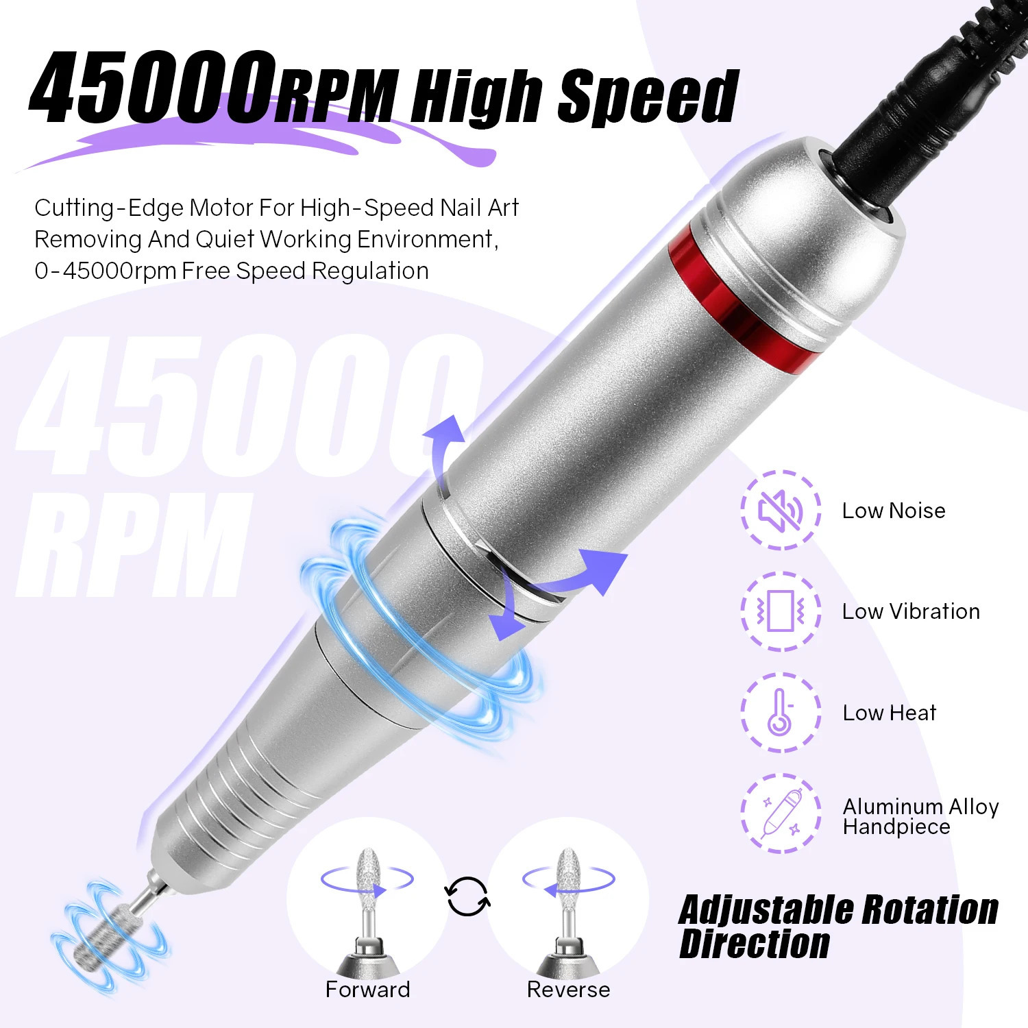 45000RPM nail drill professional nail lathe with large LCD screen electric control polishing machine nail sanding machine nail art 241007