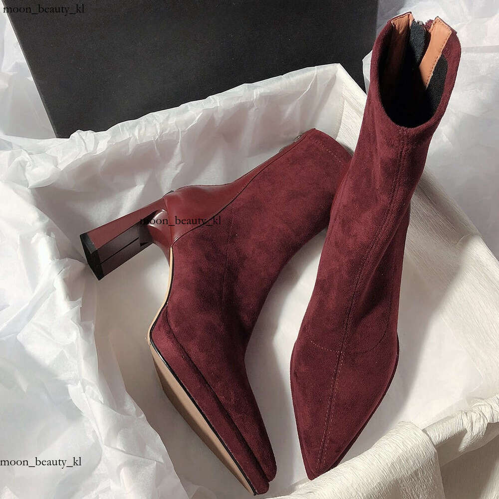 Designer High Heels Booties High Quality Waterproof Platform Solid Color Slim Boots Thick Heel Pointed Toe, Women's Boots, Back Zipper, Easy To W