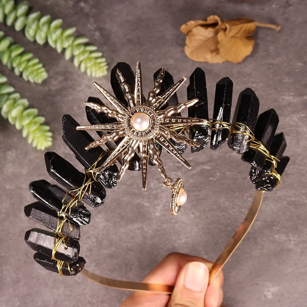 Original crystal crown sun goddess crystal tiaras jewelry hair accessories fairy headband pography props elf festival gifts 241018