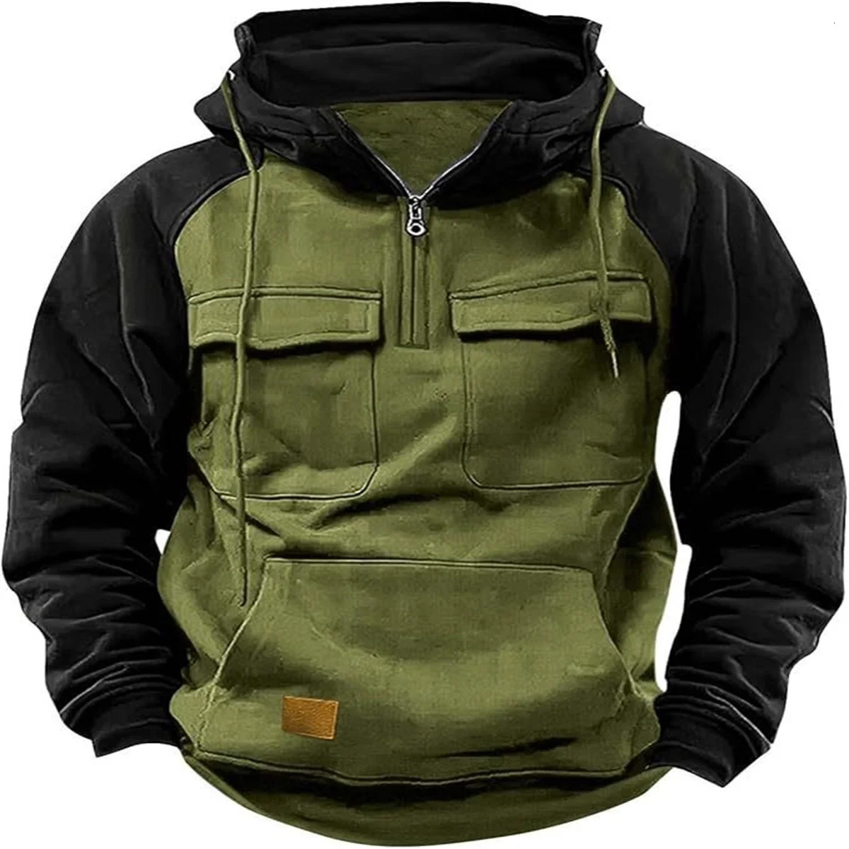 Fashion Autumn Young Mens Clothing Color Contrast Multipocket Outdoor Camping Leisure Loose Warm Overalls Hoodie 241019