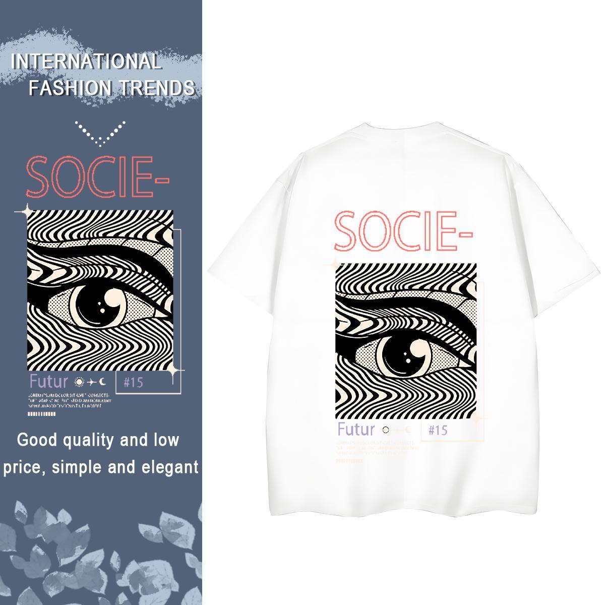 TOP Quality T shirt 230g Pure Cotton Crew Neck Breathable High Street Hip Hop eyes Woman Tshirt Nice Cartoon Print Clothes