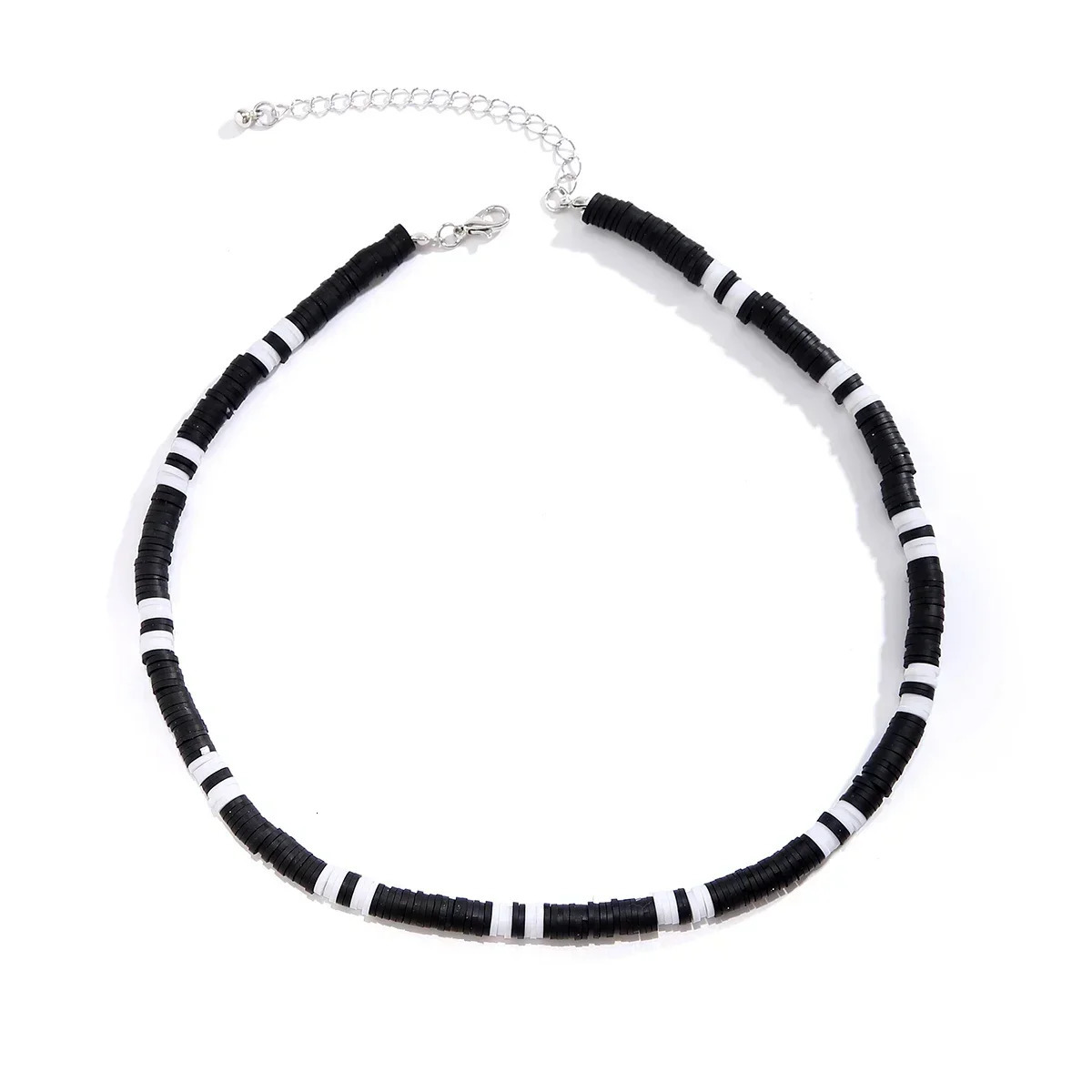 Hip hop black and white polymer clay bead mens necklace handmade necklace simple jewelry necklace boy party 241018 ww