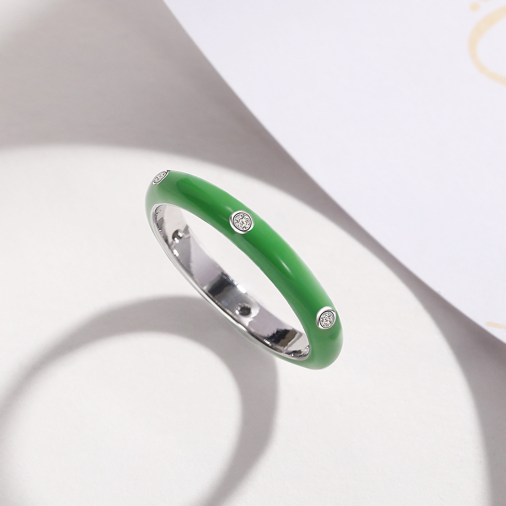 Ring enamel oil drop rainbow color single stone ring women's minimalist zircon ring candy color diamond ring exquisite gift