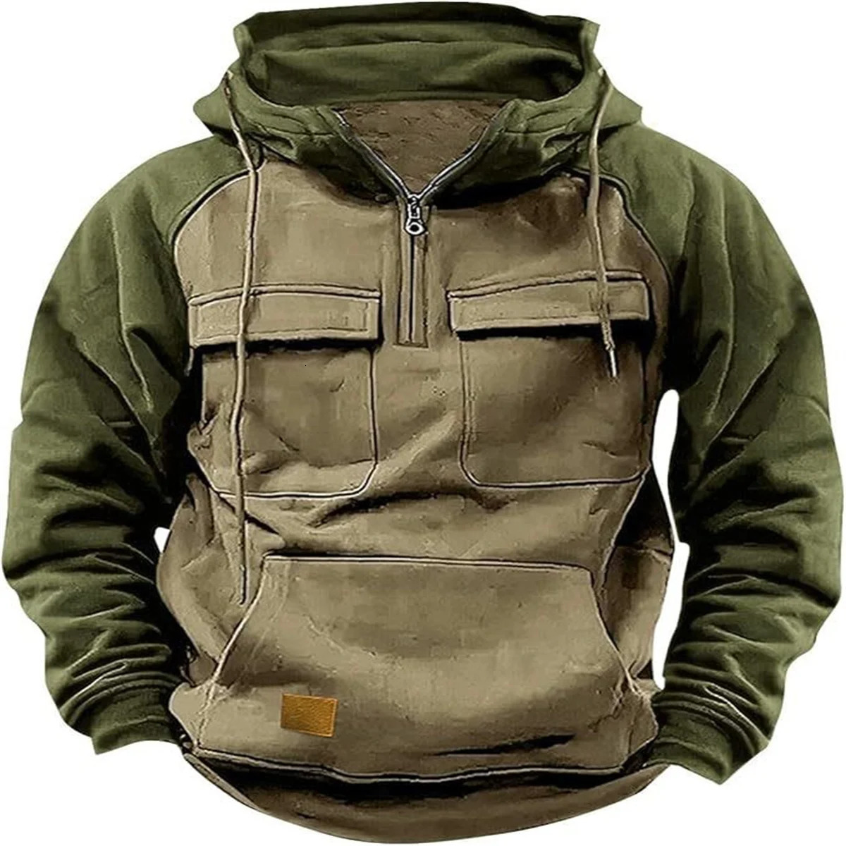 Fashion Autumn Young Mens Clothing Color Contrast Multipocket Outdoor Camping Leisure Loose Warm Overalls Hoodie 241019