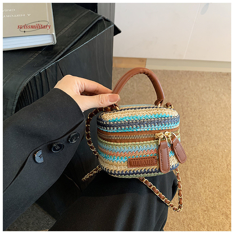 Summer new woven with rainbow stripes, single shoulder crossbody chain box, small square bag, Bohemian style mobile phone bag #24 swissmilitary