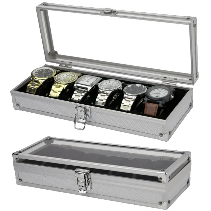 Useful aluminum alloy watch box with 12 grid slots jewelry watch display storage box square case back rectangular watch stand 241007