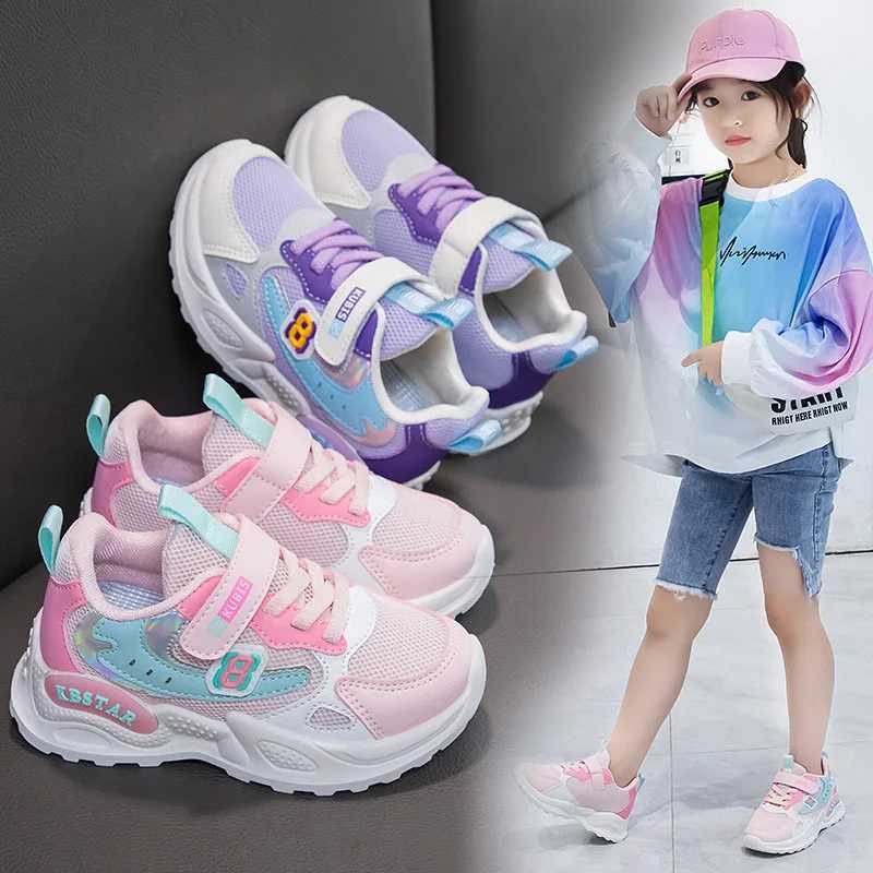 Athletic Outdoor Childrens sports shoes girls jackets sports shoes cute casual shoes mesh breathable teeth lightweight running shoes H241019