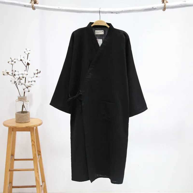 New Mens Cotton Yarn Sleeping Gown Thin Summer Cotton Kimono Bathrobe Mens Robes Long Bath Robe Loose Leisure NightgownXJ241018