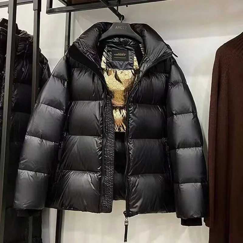 Women's Down Parkas Korean black gold 90% white duck down jacket new womens winter thick warm jacket loose casual womens hooded parkour jacket Y2