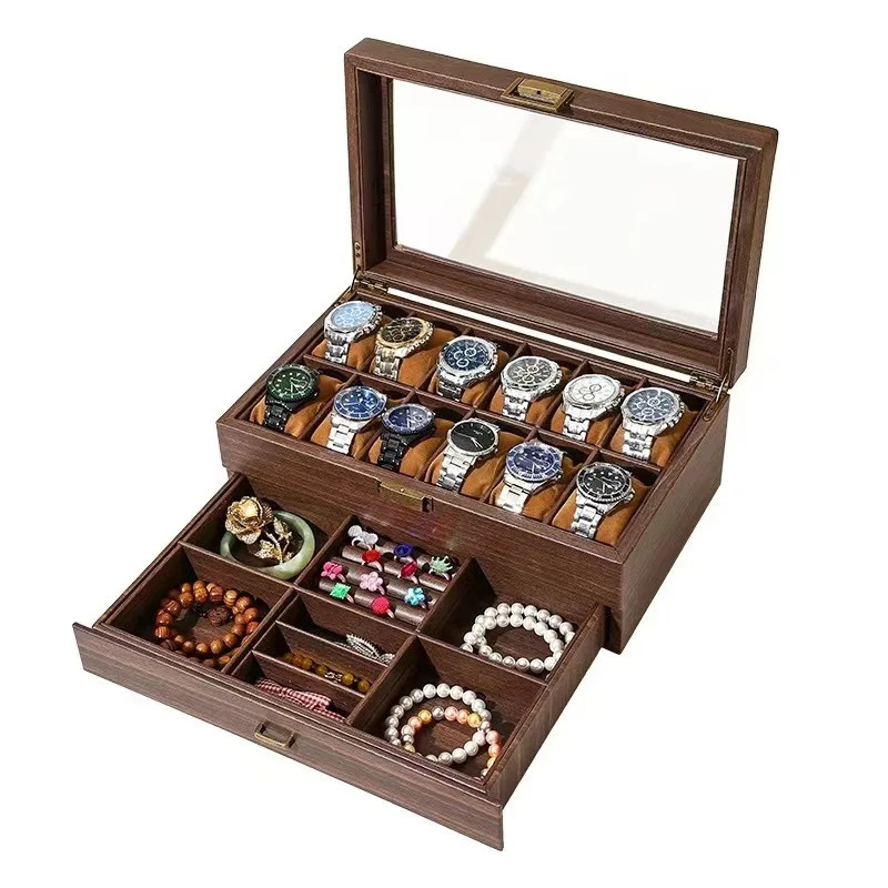 DELESYS Retro Imitation Wood Grain Leather Watch Box Creative Gift Box for Watches and Glasses Earphones Storage Box 241018