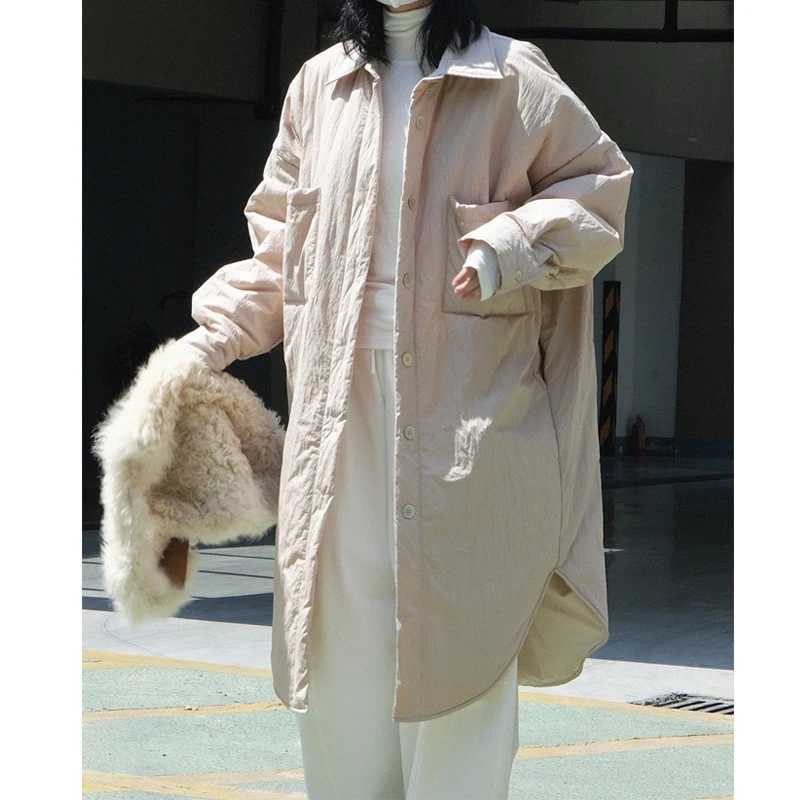 2024 Winter Women Cotton Blend Coat Loose Style Turn Down Collar Long Coat Tops Long Sleeve Winter Coat Casaco FemininoX241019