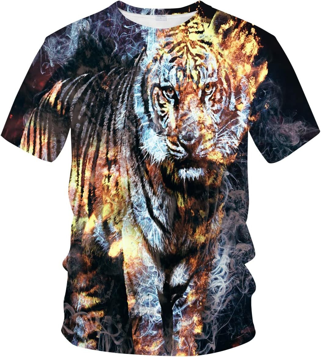 Mens T shirt Vintage Cool Tiger Short Sleeve T-Shirt 3D Printed Psychedelic Tiger Head Trend Gift Shirt tee Casual tops summer clothes Fashionable and
