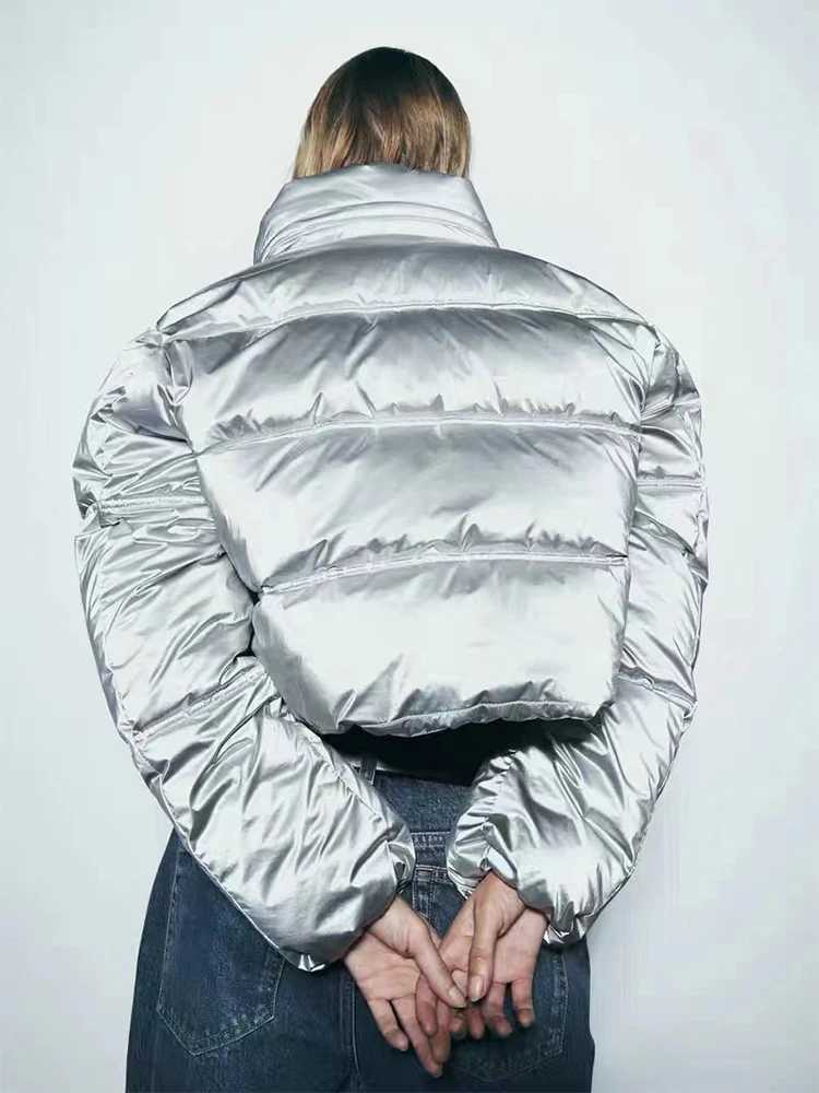 Women's Down Parkas TRAFZA Womens Warm Bread Jacket Zipper Metal Short Jacket Thick Windproof and Rainproof Warm Jacket Y2410196KQ4