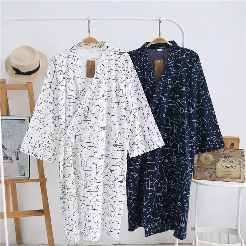 Summer Mens Robe 100% Cotton Gauze Leaf Loose Comfortable Leaves Kimono Robes home clothing nightly BathrobesXJ241018