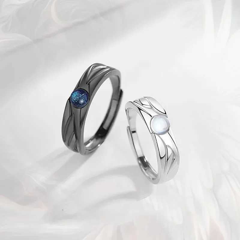 Gothic Fashion Devil Angel Ring Matching Ring Mens Moonstone Adjustment Ring Wedding Engagement Finger Jewelry Gift Lover Y241019