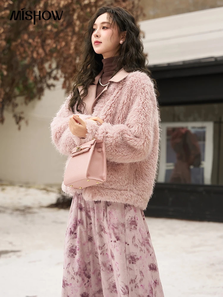 Mishow Fashion Womens Artificial Fur Coat Winter PU Leather Splicing Work Fur Jacket Thick Warm Sheepskin Top MXC58W0194 241018