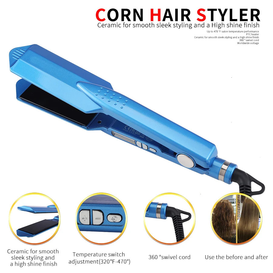 Professional flat iron 11/4 nanometer 450F temperature straightener and curling iron wide plate straightener 241018