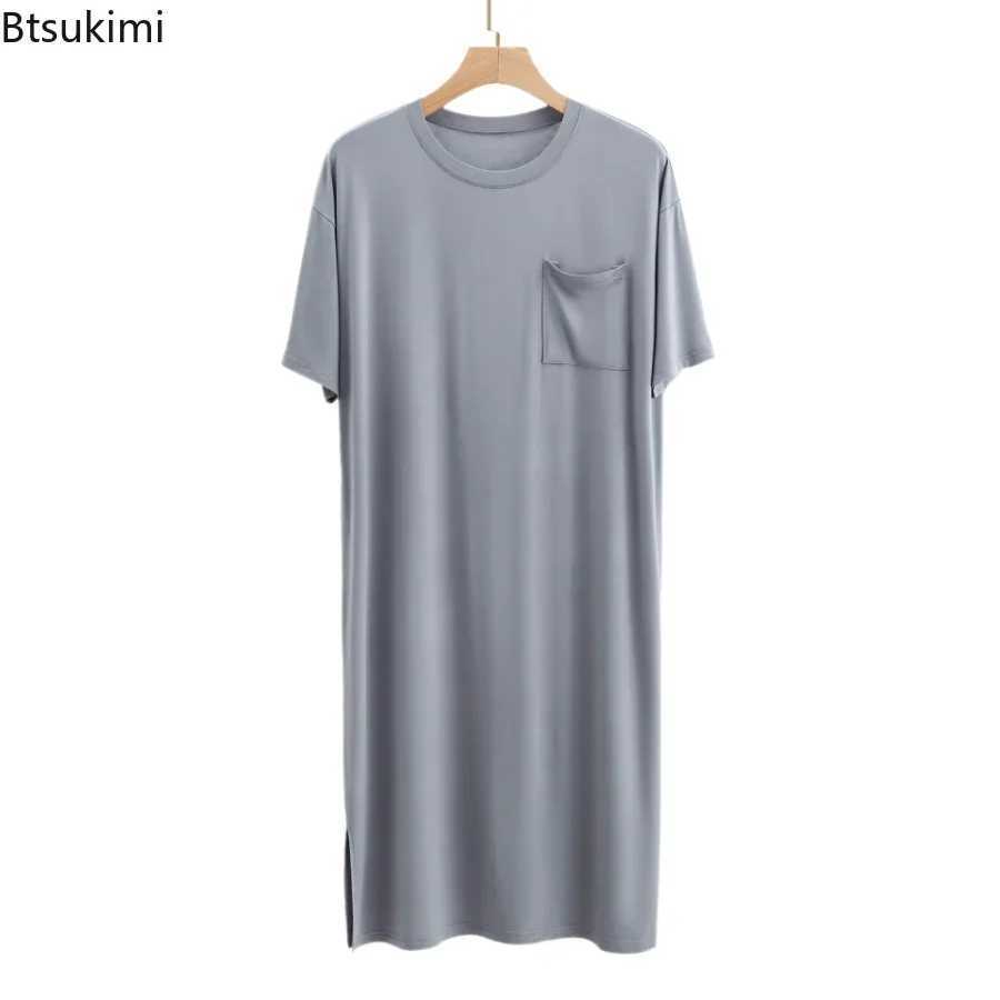 2024 Mens Summer Modal Pajamas Soft Casual Sleep Dress Bath Robe for Men Short Sleeved One-piece Bathrobe Home Mens NightwearXJ241018