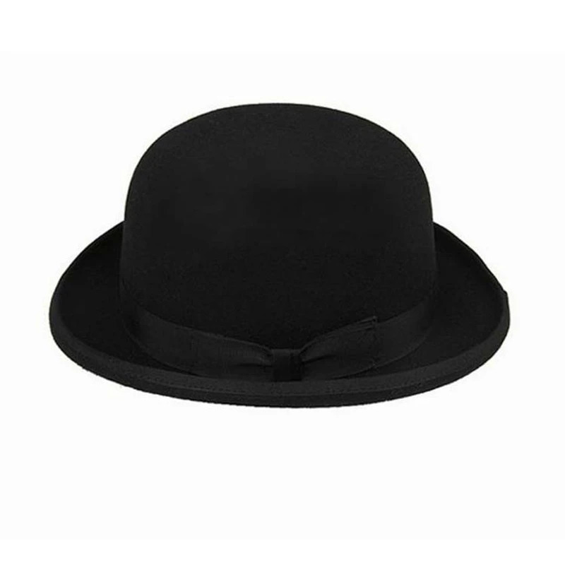 Wool bowling hat luxury felt Billycock hat men with rolling waistband trimmed lace hat 241018