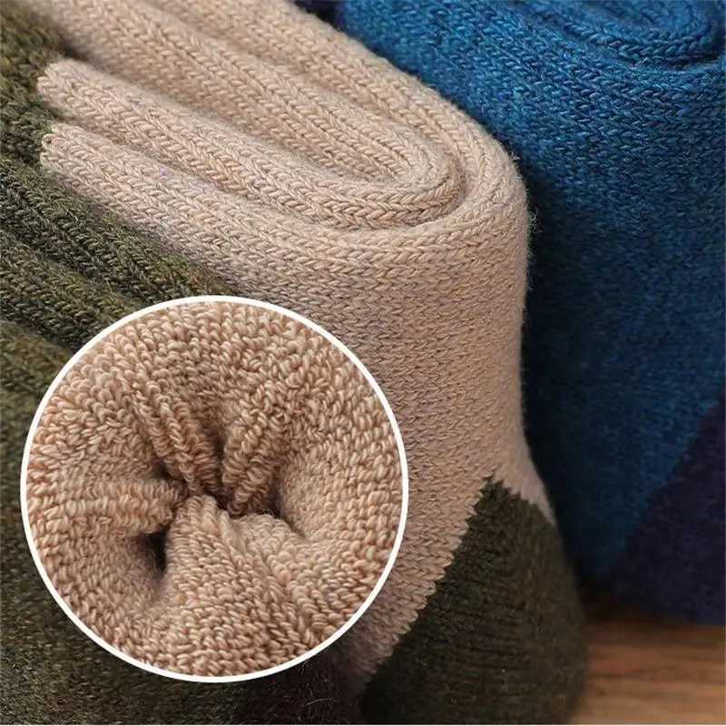 5Pairs/Wool Socks Winter Mens Super Thick Merino High Quality Wool Fashion Color Casual Warm Mid-tube Socks Plus Size EU38-46XJ241019