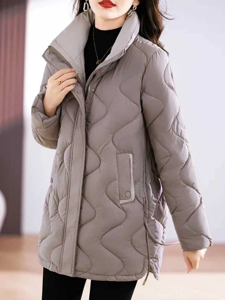 2023 Winter New Women Parkas Mid Length Standing Collar Down Cotton Overcoat Female Casual Thick Warm Windproof Jackets LadiesX241019