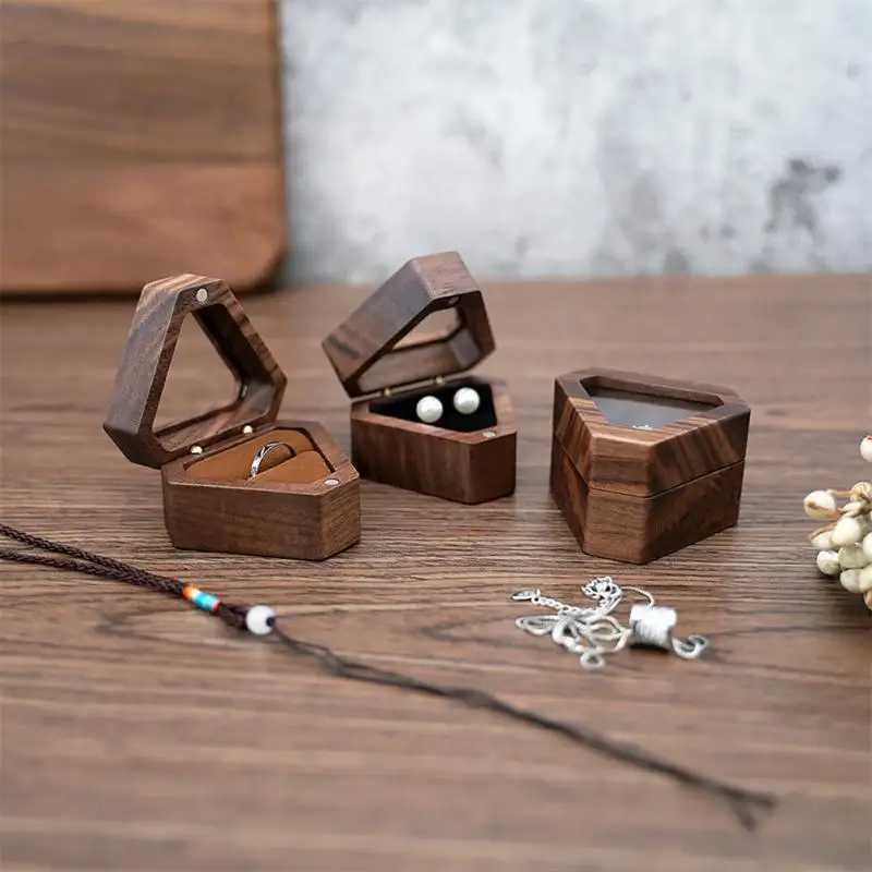 1 wooden jewelry box wedding ceremony ring box heart-shaped walnut wooden proposal engagement jewelry box gift box W241019