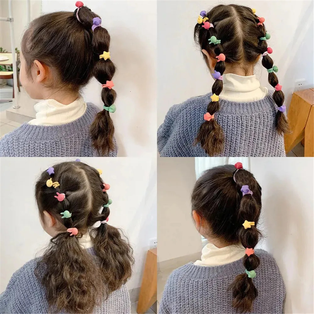 10 pieces/set candy color childrens headband cute heart-shaped frosted bead pendant headband tie geometric elastic ribbon 241018