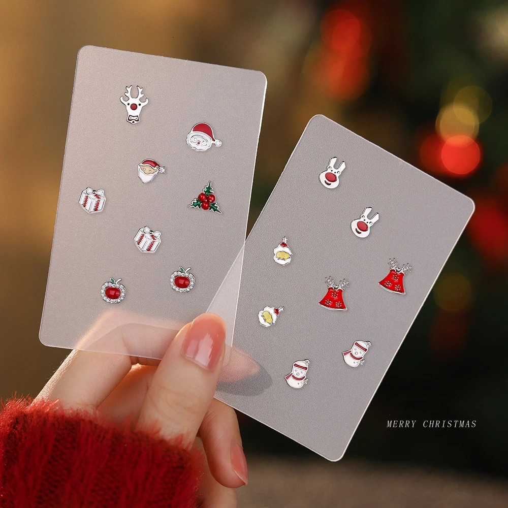 S999 pure silver cute Santa Claus cartoon asymmetrical stud earrings suitable for beautiful Christmas gifts for female students 241018