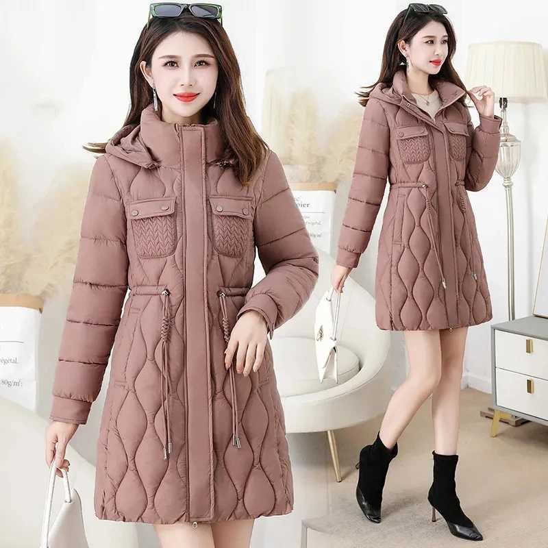 Womens High-Grade Down Cotton Coat Long Thick Warm Padded Jacket Large Size Female Hooded Parker Overcoat Autumn Winter NeX241019