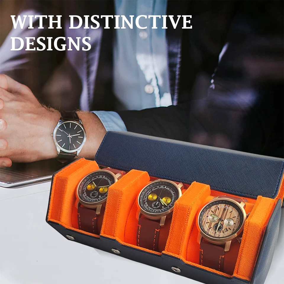 3-Slot Hexago Watch Roll Travel Box Portable Retro Leather Watch Display Box Storage Box Watch Organizer Mens Christmas Gift 241018